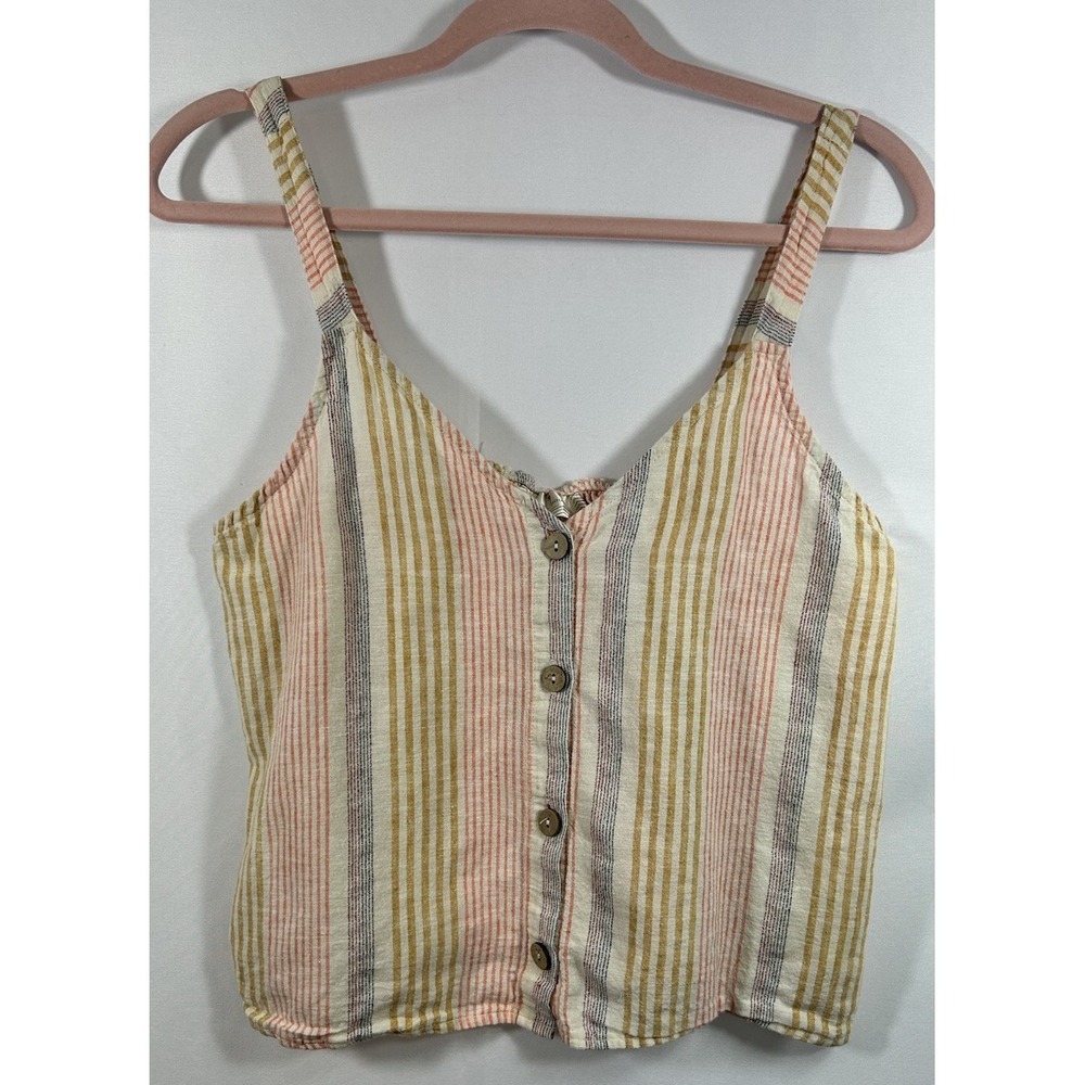 Ruby Moon Linen Cotton Striped Button Up Cropped Top Sz S Boho Festival Coastal